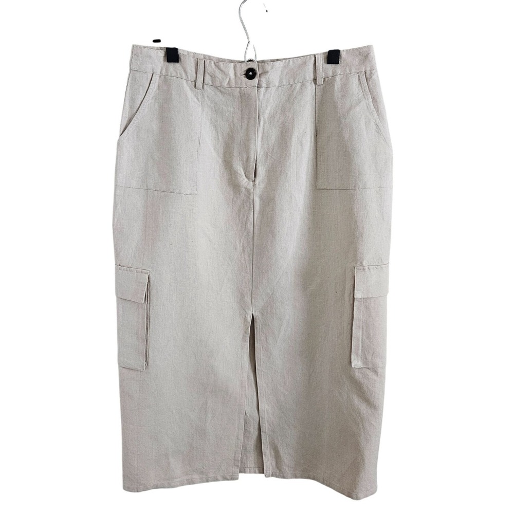 NA-KD Woman Size 12 (EUR 44) Cargo Pocket Linen Midi Skirt Lagenlook Minimal NWT